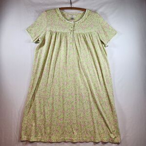 Pink K Womens Nightgown Size XLarge Green with Pink Flowers Lace Short Sleeves